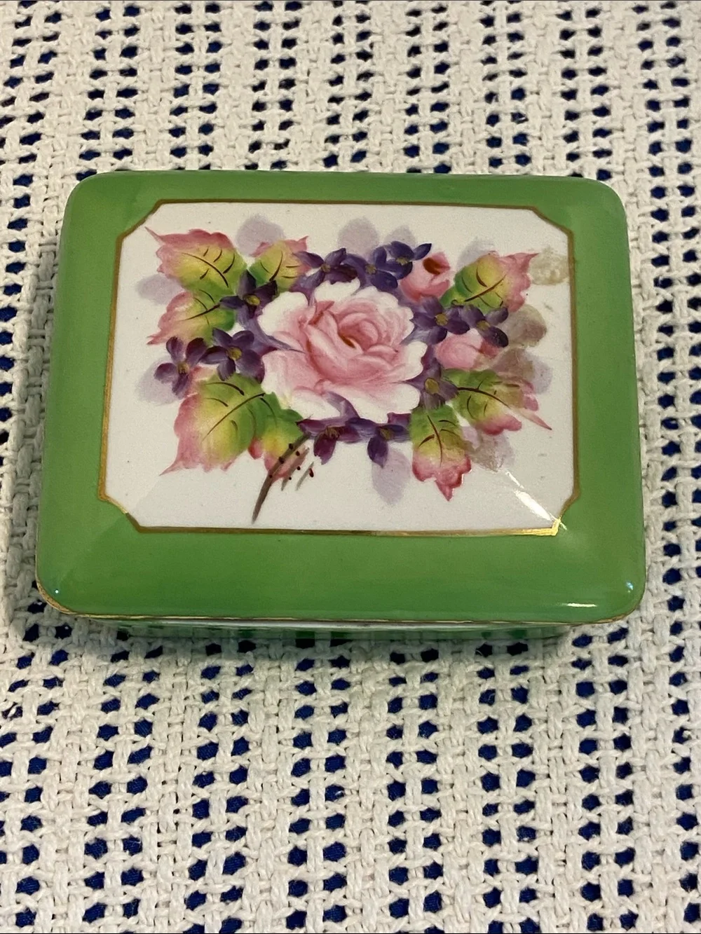 Handpainted Narco Imperial China from Japan Porcelain Green Floral Trinket Box